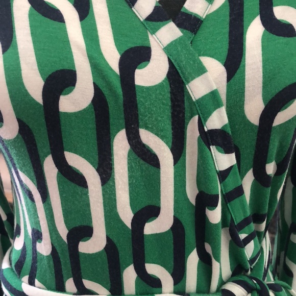 ⛓️Banana Republic Chain Print Green & Navy Wrap Dress SzM⛓️ - Picture 4 of 5